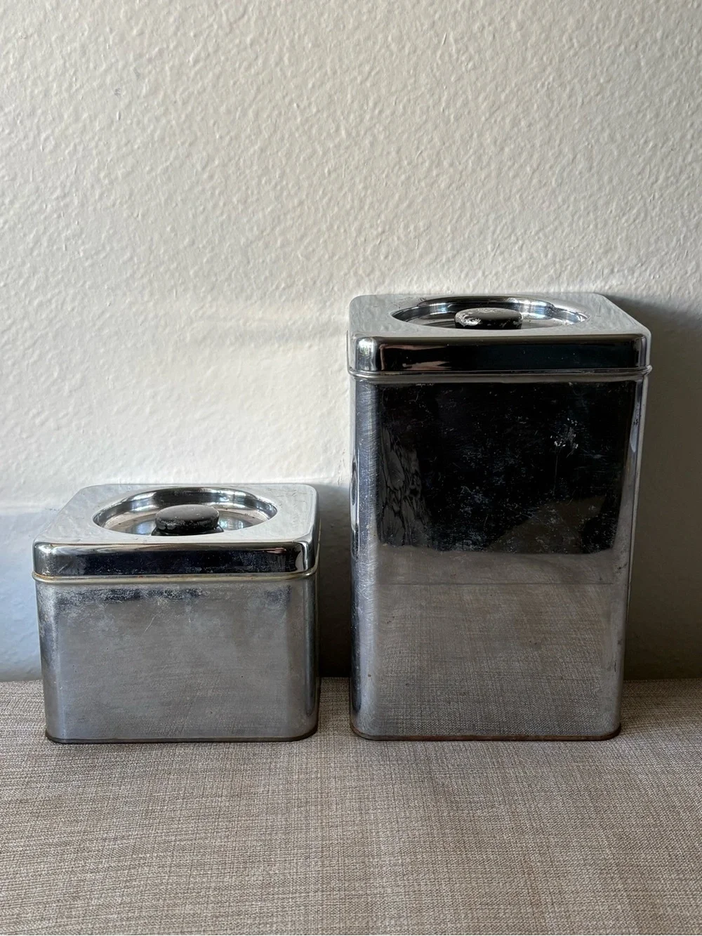 Vintage Beauty Ware Stainless Steel Flour & Coffee Canisters Set Stackable VTG
